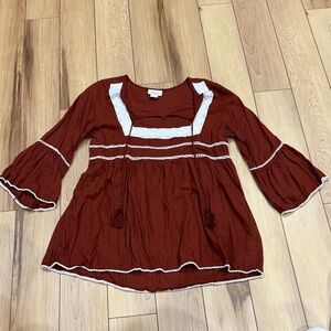 Ariat Terracotta BoHo Blouse with Lace Accents & bell sleeves